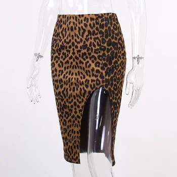 Leopard Faux Ruskind Kvinders Nederdel med Høj Talje Split Knæet Længde Vintage koreansk Stil Sexet Bodycon Nederdel Grunge Fest Festtøj