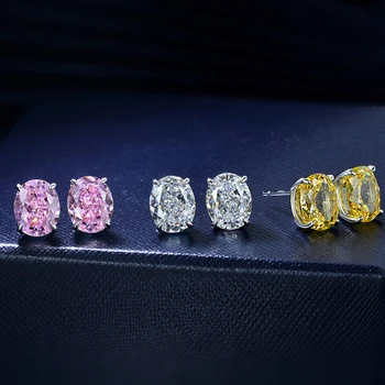 925 Sterling Sølv Koreanske Mode Sød Pink High Carbon Diamant Stud Øreringe Til Kvinder, Mousserende Charme Bryllup Fine Smykker