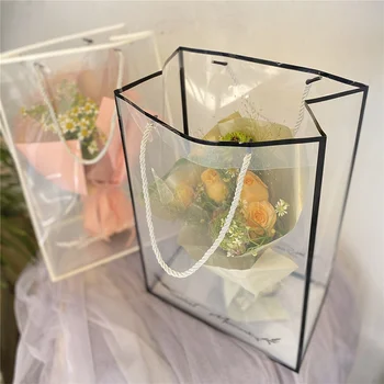 Gennemsigtig Kunstige PVC-Emballage Pose Blomst Boks gaveæske Med Håndtag Steg Blomst Indpakning Kassen