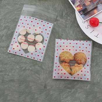 100pcs Hjerte Kærlighed Steg Slik Cookie Taske Bryllup Dekoration Pakning af gaveposer Til Mad Kiks Bønner Sæbe