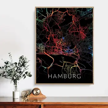 Hamborg Tyskland Akvareller Black City Kort Lærred Væg Kunst Udskriver Og Moderne Plakat Væg Billeder Stue Indretning