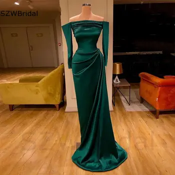 Nye Ankomst Dubai Kaftan Lange Ærmer Grønne Kvinder Satin arabisk Aften Kjoler kvinder kjole lang elegantt Prom Party