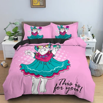 2/3STK Søde Tegneserie Dyr Duvet Cover Pink Sengetøj Sæt Til Pige Soveværelse Dynen Dække Enkelt Twin King Sengetøj Med Pudebetræk