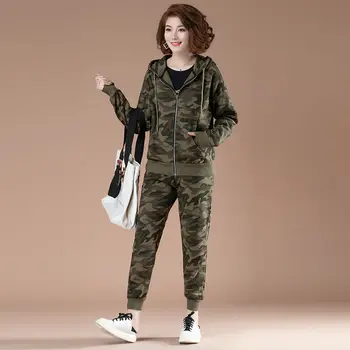 Ny Camouflage To-delt Sæt Kvinders Hættetrøjer Og Harem Bukser Forår Og Efterår 2-delt Sæt