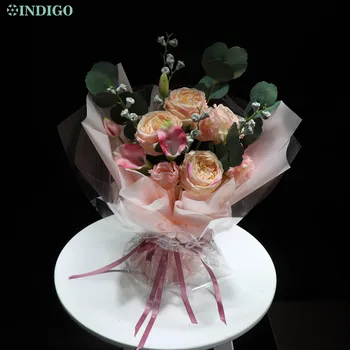 Silikone Pink Tulipan, Rose Buket Eucalyptus Kunstig Blomst Bryllup Fest Arrangement Hjem Dekoration Mors Dag Gave - INDIGO