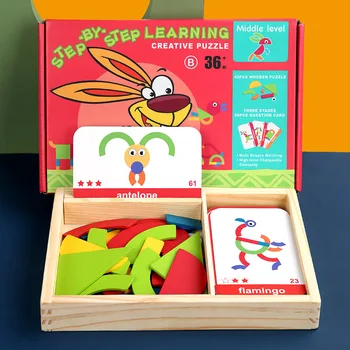 Træ-geometriske former montessori puslespil for Kids 3D Puslespil Smart Board Baby Pædagogisk Læring Legetøj til Børn Toy