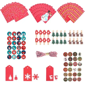 24 Pack Kraft Poser, julekalender til at Fylde med Numrene 1-24 Klistermærker og en Pose Slik til julefrokost Forsyninger