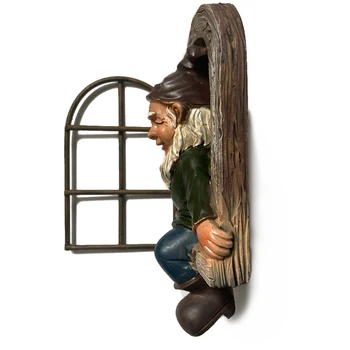 Haven Dekoration Gnome Harpiks Statue Sjove Gave, Fødselsdag Nisser Figur Kommer Ud Af Form Vindue Miniature Tilbehør Til Haven
