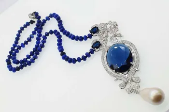 Ferskvandsperle keshi &blå jade unikke stil halskæde natur engros perler, 20inch