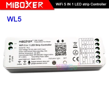 Miboxer WL5 5 I 1 WiFi LED controller 2,4 G 15A FØRTE Strip svagere For Enkelt farve, FTT, RGB, RGBW, RGB+CCT Led-lampe tape