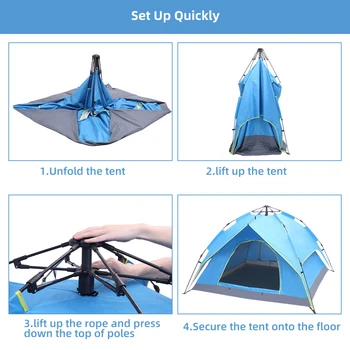 Hydraulisk Automatisk Camping Telt Dobbelt Lag Instant Setup Offentlig Familie Telt Bærbare Backpacking Telt til Vandring 3-4 personer