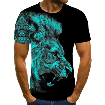 Sommer Fashion Street T-shirt 3D-Print Lion Mønster Top Afslappet Rund Hals Åndbar Overdimensionerede Korte Ærmer Mænds Tøj 6XL