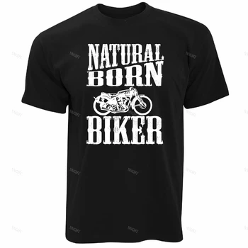 Biker T-Shirt Natural Born Biker Slogan Motorcykler Biking Cykel Road