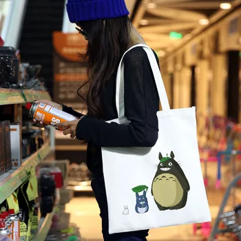 Totoro anime tegnefilm lærred pige håndtaske studerende lærred skuldertaske enkel opbevaringspose teenager stor kapacitet shopping taske
