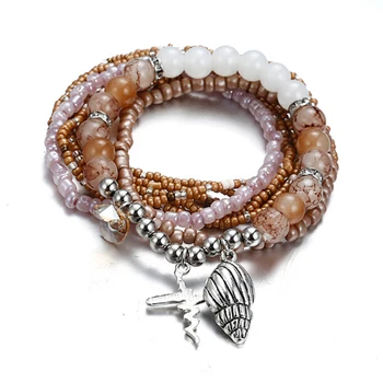 Kvinder Bohemian Armbånd Elegant Armbånd med 8Mm Naturlige Lilla Pink Krystal 108 Perler Kvast Smykker