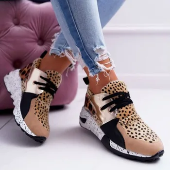 Ny Mode Kvinders Sneakers Leopard Print Læder-Tyk Bund Øget Sneakers Afslappet Komfortabel Sports Sko til Damer