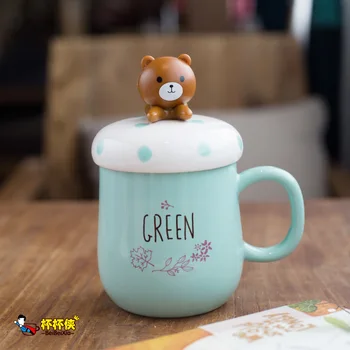 Keramik Krus Originalitet Søde 3D-Bear Kanin Tegnefilm Med Låg Cover Som Holdeskålen Rejse kaffebæger Drinkware