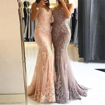 Fremragende Aften Kjoler For Kvinder Spaghetti-Stropper Blonde Pynt Sweep Train Lynlås Op Prom, aften kjoler online