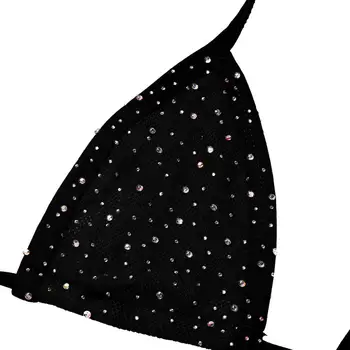 Sexet Kvinder Skinnende Rhinestone Sheer Mesh Bikini Passer Glitter Halterneck Bh Top med Lange, Se, Shorts, Undertøj Sæt Strand Slid
