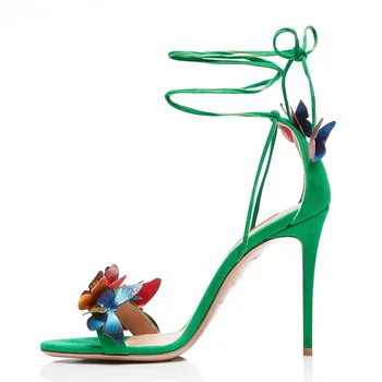 Sandaler Kvinder Sommerfugl blomst dekoration høje hæle Party kjole sko Kvinde ankel rem shoes de mujer sandalias