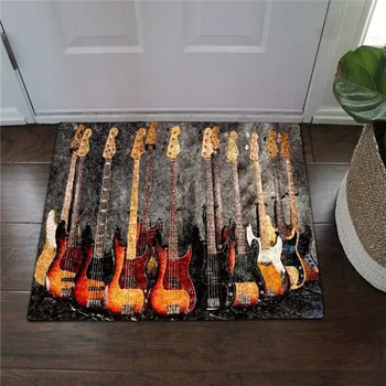 3D Printet Guitar Sort Dørmåtte Døren gulvmåtter Tæppe Indretning Veranda Dørmåtte