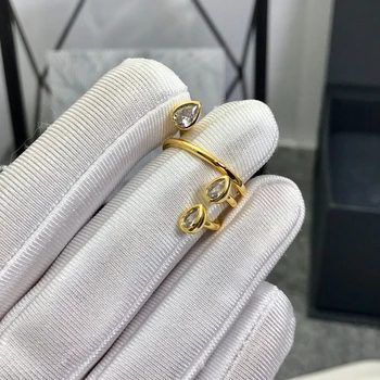 18K Guld 925 Sterling Sølv Dråber Cuff Finger Ring med AAA Zircon Trendy Ring til Kvinder, Dame Cool Smykker ENCHAINEE