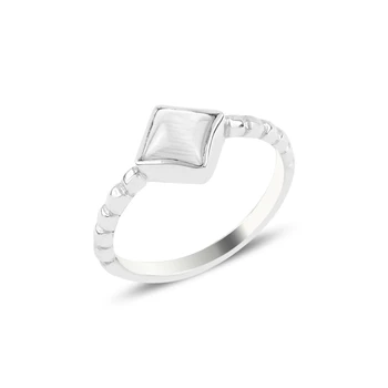 Sølv 925 Sterling White Cat 'S Eye Engagement Ring