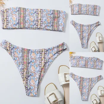 Badetøj til Kvinder ropa mujer Sexet trykt Fladskærms-chested Bikini Sæt Push-Up Brasilianske Badetøj Kvindelige Badedragt badedragt 2021 Ny