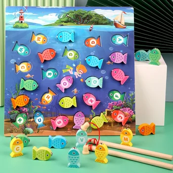 Træ-Legetøj Magnetiske Fiskeri Spil Baby Puslespil undervisningsmidler Tidlig Pædagogisk Legetøj til Børn Piger Gaver
