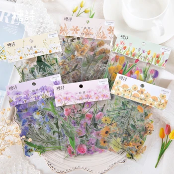 40 Stk/sæt Kreative Tulip Daisy Kawaii Klistermærker Udsmykning DIY Blomster Plastic PET Papirvarer Mærkat