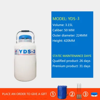 YDS-3 Opbevaring Type Kryogene Flydende Kvælstof Beholder med Flydende Kvælstof, 3.15 L Flydende Nitrogen Tank med Flydende Kvælstof, Container
