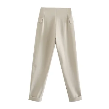 BBWM ZA Foråret Bukser Kvinder Ankel-Længde Solid Buks med Høj Talje Lige Pantalon Kvindelige Mode Bukser Lynlås bukselommer