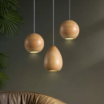 Europæisk Designer Træ-Ampel Træ-Ball Pendel G4 Lysekrone Dekorative Kreative Restaurant Belysning Lounge Shop