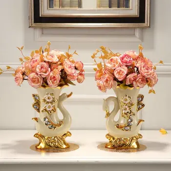 2021 Europæisk Stil Keramiske Golden Swan Vase Arrangement Spisebord Hjem Tilbehør Til Udsmykning Kreative Golden Elephant Vaser