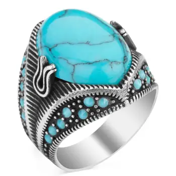 925 Sterling Sølv Herre Ring med Turkis Chalchuite Sten Mode tyrkisk Premium Kvalitet Håndlavet Jawelery