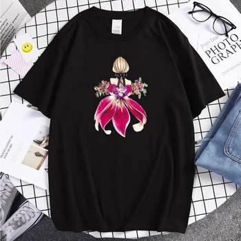 Smuk Blomst Pige Print T-Shirts til Mænd Mode Åndbar Mand, T-Shirts Sommeren Komfortable Toppe Crewneck Oversize Tøj