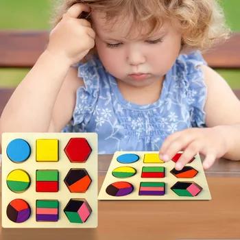 Træ-Pædagogiske Puslespil Toy Matchende Bord For Børn Geometri Design