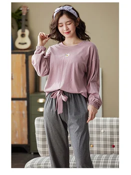 Bløde Søde Pijamas Søde Enkle Nattøj Casual Homewear Plus Size Trykt Blomstret til Kvinder Pyjamas Rund Hals Kvindelige Pyjamas