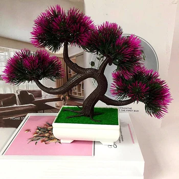 Ganoderma Træ Lotus Fyrretræ Simulering Blomst Kunstig Plante Bonsai Falske Grønne Potteplanter Ornamenter Home Decor Håndværk