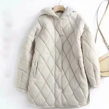 BBWM Vinter Vintage ElegantLoose Cremet Hvid Holde Varm Jakke Kvinder vinterfrakke Casual Single-Breasted Cotton Tøj