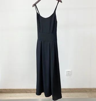 6456 slank Hepburn stil ren sort V-hals midten længde hofteholder kjole 2021 kvinder