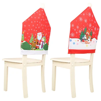 Juleudsmykning Trykt Santa Claus, sne mand, Stol dække Hjem dekoration stol ornament Snefnug røde stol dække