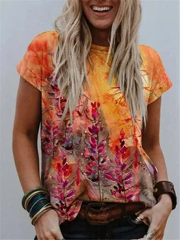 Kvinder Sommer Mode Farver Sexet 3D-T-Shirts Blomster Kæmpe Stort Plus Størrelser Blomster Løs Kæmpe Stort Vintage Mode Toppe, t-Shirts