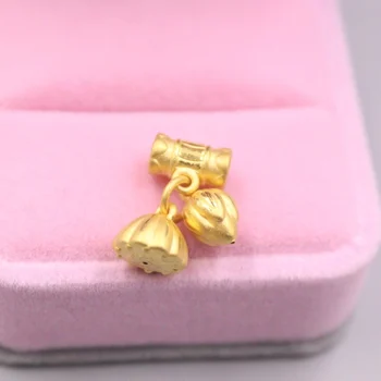 Fine Rene 999 24K Guld 3D Lotus Bud på Lang Tube Perle Vedhæng Mænd Kvinder Gift med 1,5-1,7 g / 18*13mm
