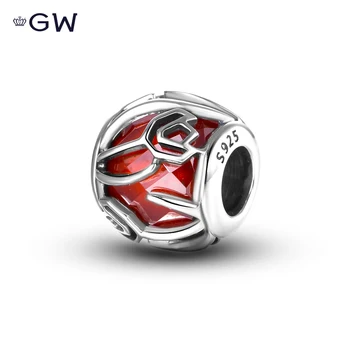 GW 925 Sterling Sølv Hule-Skåret Design Charme CZ Steg Charms Perler Valentine ' s Dag For Kvinder DIY Smykker at Gøre