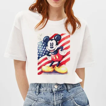 Dejlig T-Shirt til Sommeren Korte Ærmer Casual Hvid O-neck t-shirts Harajuku Disney Mickey Mouse Trykt American Style T-shirts S3xl
