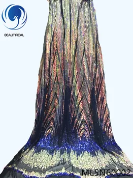 BEAUTIFICAL afrikanske lace fabrics Mode pailletter Ombre blomster, blonder, tyl stof for kvinder kjole gratis fragt 5yards ML5N600