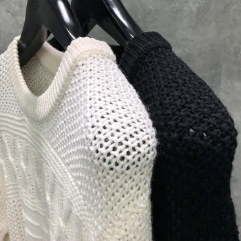 TB 2021 Mode THOM Mærke Sweaters Mænd Slim Fit O-Hals Trøjer Tøj Hvid Stribet Uld Solidt Efterår og Vinter Afslappet Frakke