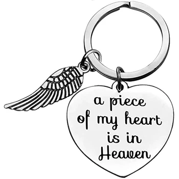 Rustfrit Stål Hjerte nøglering Gravere Et Stykke af Mit Hjerte Er I Himlen Nøglering Charms Angel Wings Nøglering