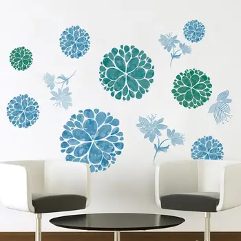 Aftagelige vægklistermærker Blå Blomst Vandtæt PVC Decals Stue, Soveværelse Dekoration Tapet